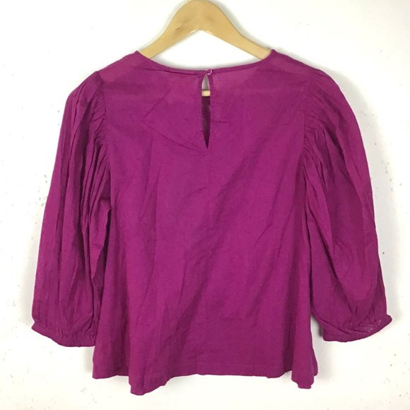 Farm Rio Purple Puff Sleeve Blouse Embroidered Lace Bib - Picture 7 of 13